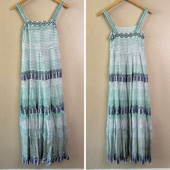 Tuckernuck Oliphant Strappy Maxi Dress Astrid Size XXS White Blue Embroidered - Picture 2 of 16
